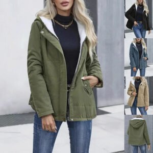Fleece-lined Hooded Coat Winter Preppy Style Long Sleeve Jacket Warm Pockets Cotton Coat Women's Clothing