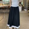 549601961 Blue Sweet Lace Trim A-Line Skirt Women Casual Anti-See-Through Elastic Waist Long Skirt