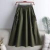 549601940 Casual Workwear Skirt Women's Solid Color Belted Drawstring Pocket Mid-Length Korean A-Line Skirt