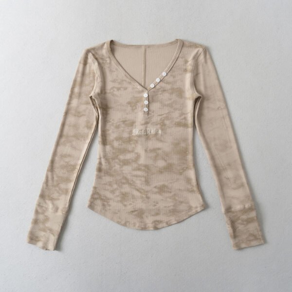 549601877 Tie dye V-neck long sleeved T-shirt