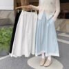 549601958 Blue Sweet Lace Trim A-Line Skirt Women Casual Anti-See-Through Elastic Waist Long Skirt