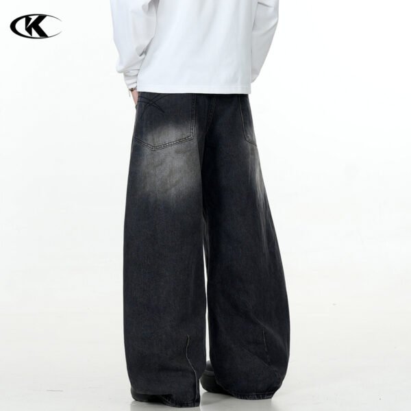 Black Faded Tapered Jeans Slim Baggy Loose Fit Casual Wide Leg Long Pants