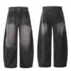 Black Faded Tapered Jeans Slim Baggy Loose Fit Casual Wide Leg Long Pants