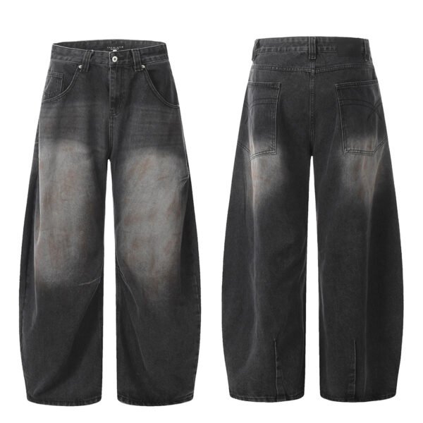 Black Faded Tapered Jeans Slim Baggy Loose Fit Casual Wide Leg Long Pants