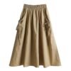 549601938 Casual Workwear Skirt Women's Solid Color Belted Drawstring Pocket Mid-Length Korean A-Line Skirt