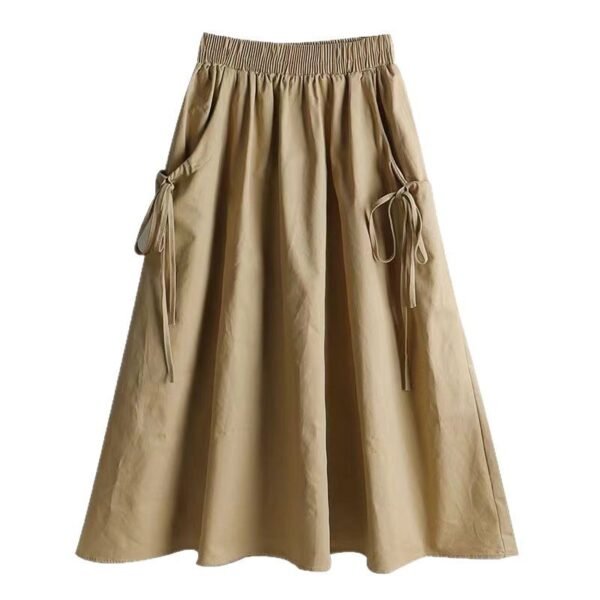 549601938 Casual Workwear Skirt Women's Solid Color Belted Drawstring Pocket Mid-Length Korean A-Line Skirt
