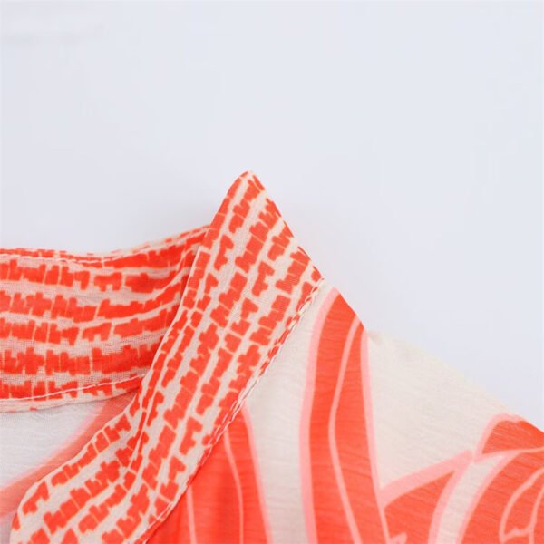 V-neck long sleeved printed waistband A-line dress for women