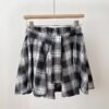 Vintage Plaid High-Waist Skirt with Belt and Pleats for Women, Slimming Short Skirt