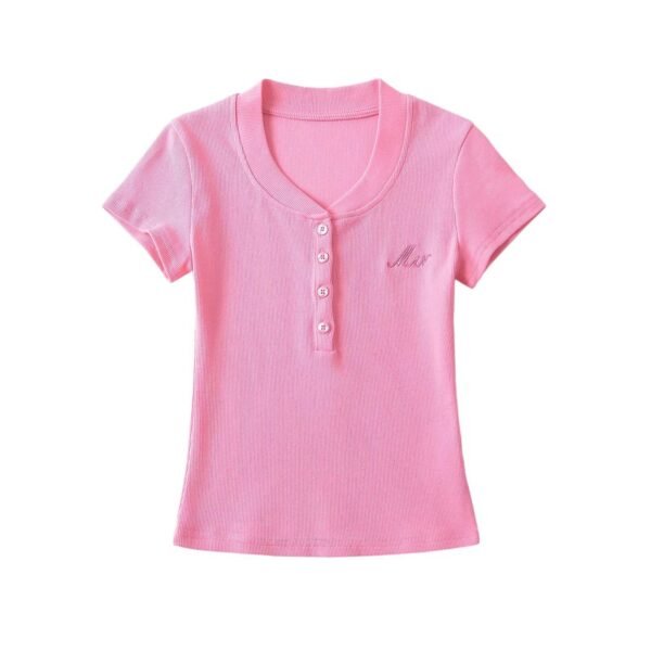 Peach collar button short sleeved T-shirt