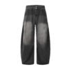 Black Faded Tapered Jeans Slim Baggy Loose Fit Casual Wide Leg Long Pants