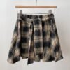 Vintage Plaid High-Waist Skirt with Belt and Pleats for Women, Slimming Short Skirt