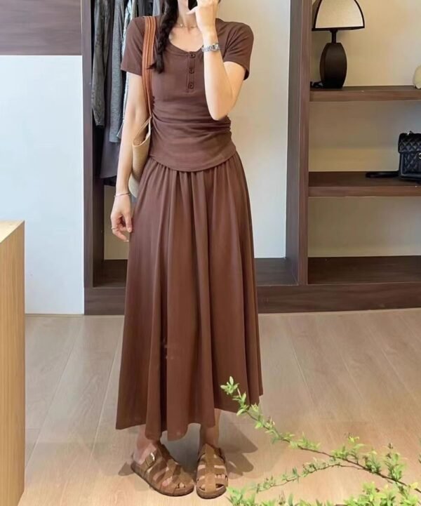 549601893 Design Sense Unique Short Sleeve T-Shirt Women's Summer Slimming Fitted Top and Midi Skirt Two-Piece Set