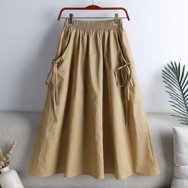 549601939 Casual Workwear Skirt Women's Solid Color Belted Drawstring Pocket Mid-Length Korean A-Line Skirt