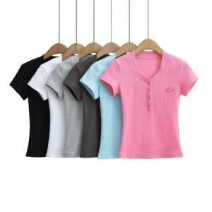 Peach collar button short sleeved T-shirt