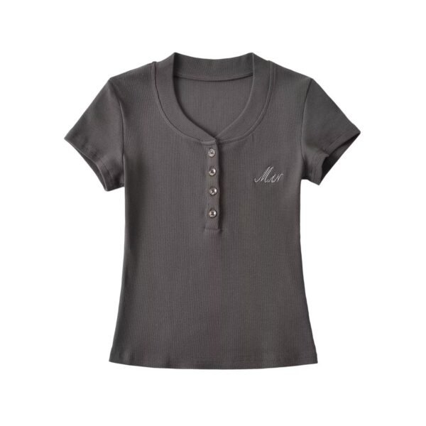 Peach collar button short sleeved T-shirt