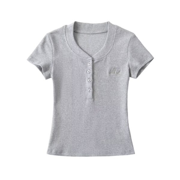 Peach collar button short sleeved T-shirt