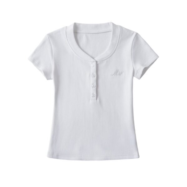 Peach collar button short sleeved T-shirt