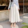 549601955 Blue Sweet Lace Trim A-Line Skirt Women Casual Anti-See-Through Elastic Waist Long Skirt