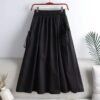 549601942 Casual Workwear Skirt Women's Solid Color Belted Drawstring Pocket Mid-Length Korean A-Line Skirt