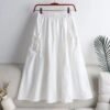 549601941 Casual Workwear Skirt Women's Solid Color Belted Drawstring Pocket Mid-Length Korean A-Line Skirt
