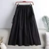 549601936 Casual Workwear Skirt Women's Solid Color Belted Drawstring Pocket Mid-Length Korean A-Line Skirt