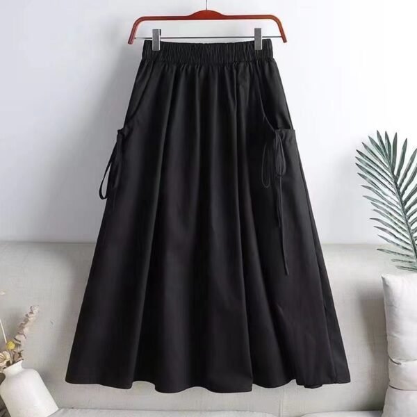 549601936 Casual Workwear Skirt Women's Solid Color Belted Drawstring Pocket Mid-Length Korean A-Line Skirt