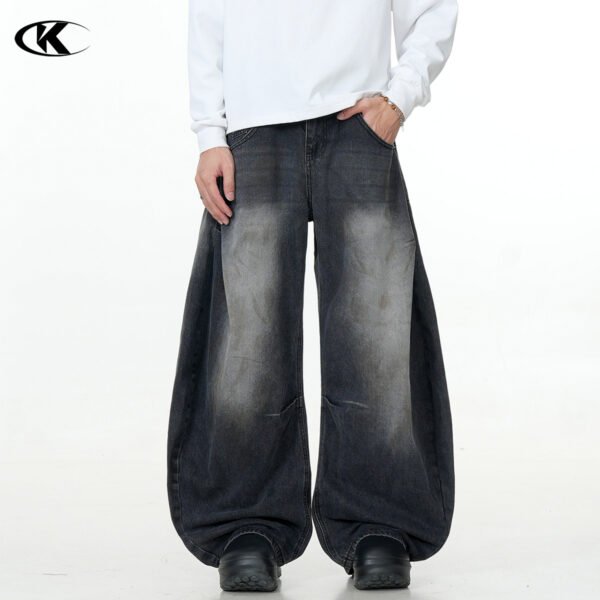 Black Faded Tapered Jeans Slim Baggy Loose Fit Casual Wide Leg Long Pants