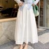 549601960 Blue Sweet Lace Trim A-Line Skirt Women Casual Anti-See-Through Elastic Waist Long Skirt