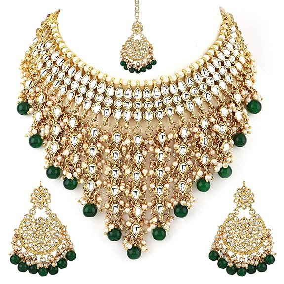1 Shining Diva Fashion Latest Stylish Choker Traditional Pearl Kundan Necklace Jewellery Set for Women