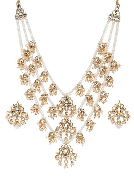 ZAVERI PEARLS Ethnic Kundan & Pearls Multi Layers Bridal Necklace Set For Women-ZPFK8689
