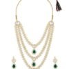 ZAVERI PEARLS Green Dazzling Stones Austrian Diamonds Embellished Layered Necklace & Earring Set For Women-ZPFK18891