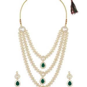 ZAVERI PEARLS Green Dazzling Stones Austrian Diamonds Embellished Layered Necklace & Earring Set For Women-ZPFK18891