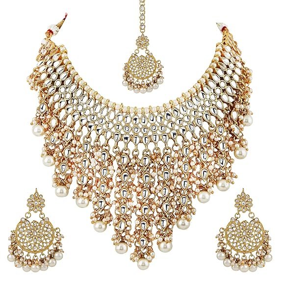 2 Shining Diva Fashion Latest Stylish Choker Traditional Pearl Kundan Necklace Jewellery Set for Women