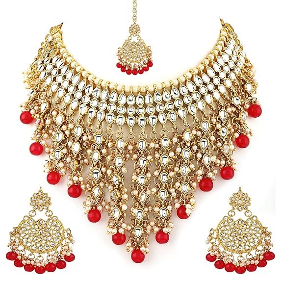 3 Shining Diva Fashion Latest Stylish Choker Traditional Pearl Kundan Necklace Jewellery Set for Women