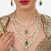 ZAVERI PEARLS Green Dazzling Stones Austrian Diamonds Embellished Layered Necklace & Earring Set For Women-ZPFK18891