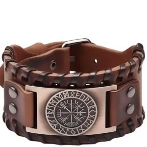 THE MEN THING WAYFINDER VIKING BROWN - 38" mm Wide Genuine Leather Adjustable Cuff Bracelet with Stainless Steel Hook for Men & Boys
