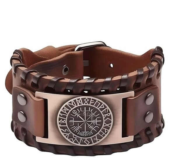 THE MEN THING WAYFINDER VIKING BROWN - 38" mm Wide Genuine Leather Adjustable Cuff Bracelet with Stainless Steel Hook for Men & Boys