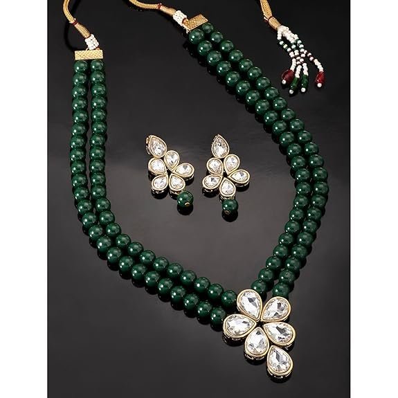 I Jewels Gold Plated Traditional Kundan & Pearl Studded Necklace Jewellery Set For Women (ML311)
