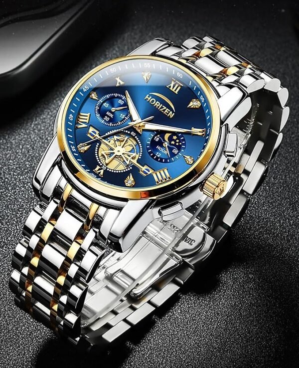 HORIZEN Stainless Steel Chronograph Luxury Analogue Watch for Men (Blue Dial)