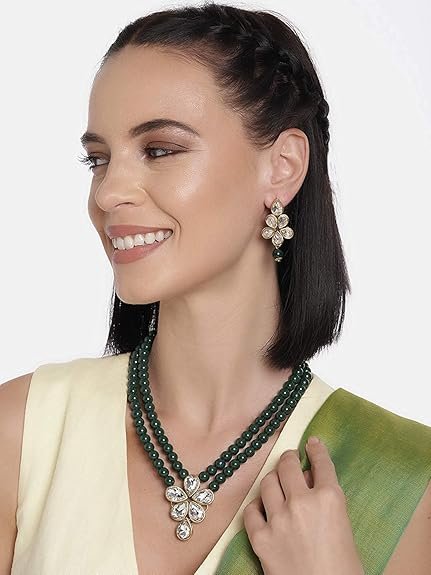 I Jewels Gold Plated Traditional Kundan & Pearl Studded Necklace Jewellery Set For Women (ML311)