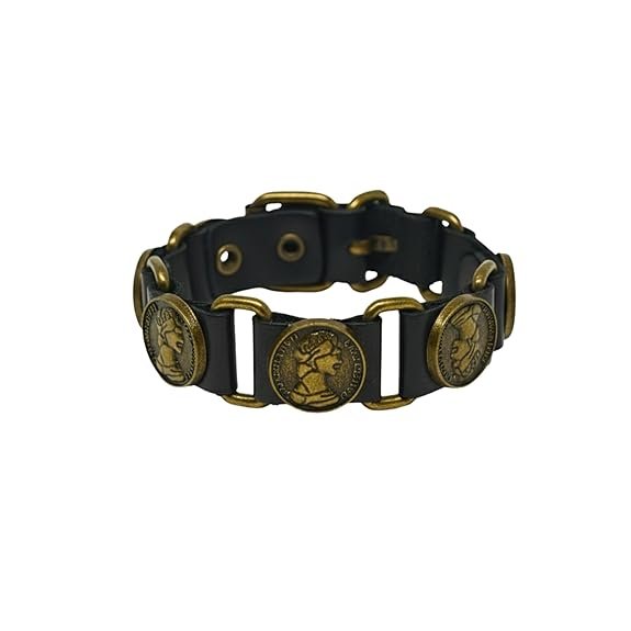 THE MEN THING HERITAGE COIN - 20mm Genuine Leather Adjustable Bracelet for Men & Boys (9 inch)