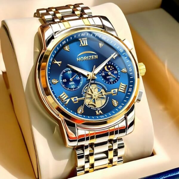 HORIZEN Stainless Steel Chronograph Luxury Analogue Watch for Men (Blue Dial)