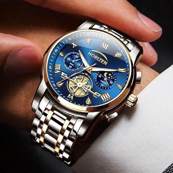 HORIZEN Stainless Steel Chronograph Luxury Analogue Watch for Men (Blue Dial)