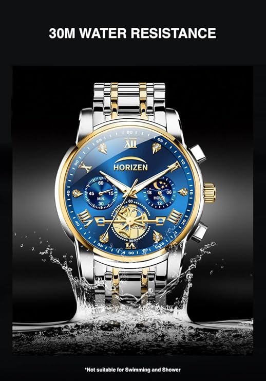 HORIZEN Stainless Steel Chronograph Luxury Analogue Watch for Men (Blue Dial)