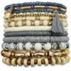 Bohemian Bracelet Set for Women | 12-Piece Aesthetic Jewellery Combo in Beige Grey Theme | Stylish Accessories & Beads Bracelet for Girls & Women