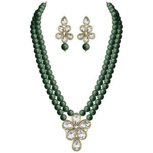 I Jewels Gold Plated Traditional Kundan & Pearl Studded Necklace Jewellery Set For Women (ML311)