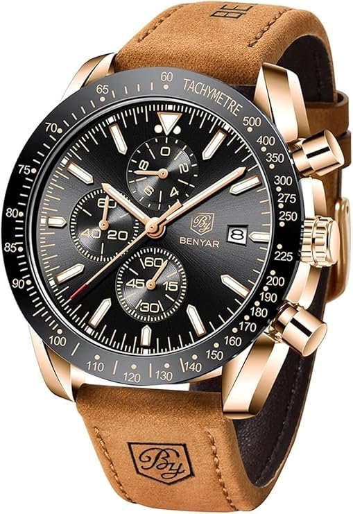 BENYAR Men's Luxury Chronograph Watch – Business, Casual | Quartz Movement with Date Display | Stylish Wristwatch | Gift for Men