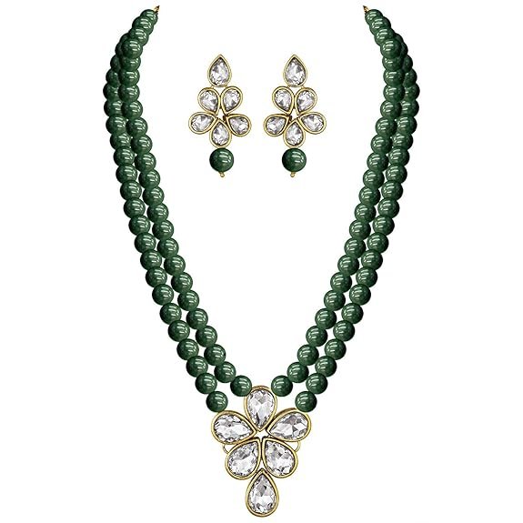 I Jewels Gold Plated Traditional Kundan & Pearl Studded Necklace Jewellery Set For Women (ML311)
