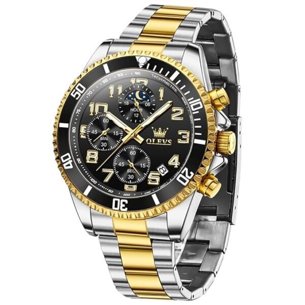 b11 OLEVS Men's Business Watch Gold Blue with Large Easy-Read Analog Quartz Date Display Luxury Stainless Steel Band Waterproof Luminous Hands