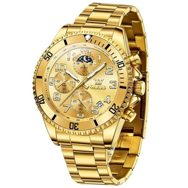 c11 OLEVS Men's Business Watch Gold Blue with Large Easy-Read Analog Quartz Date Display Luxury Stainless Steel Band Waterproof Luminous Hands